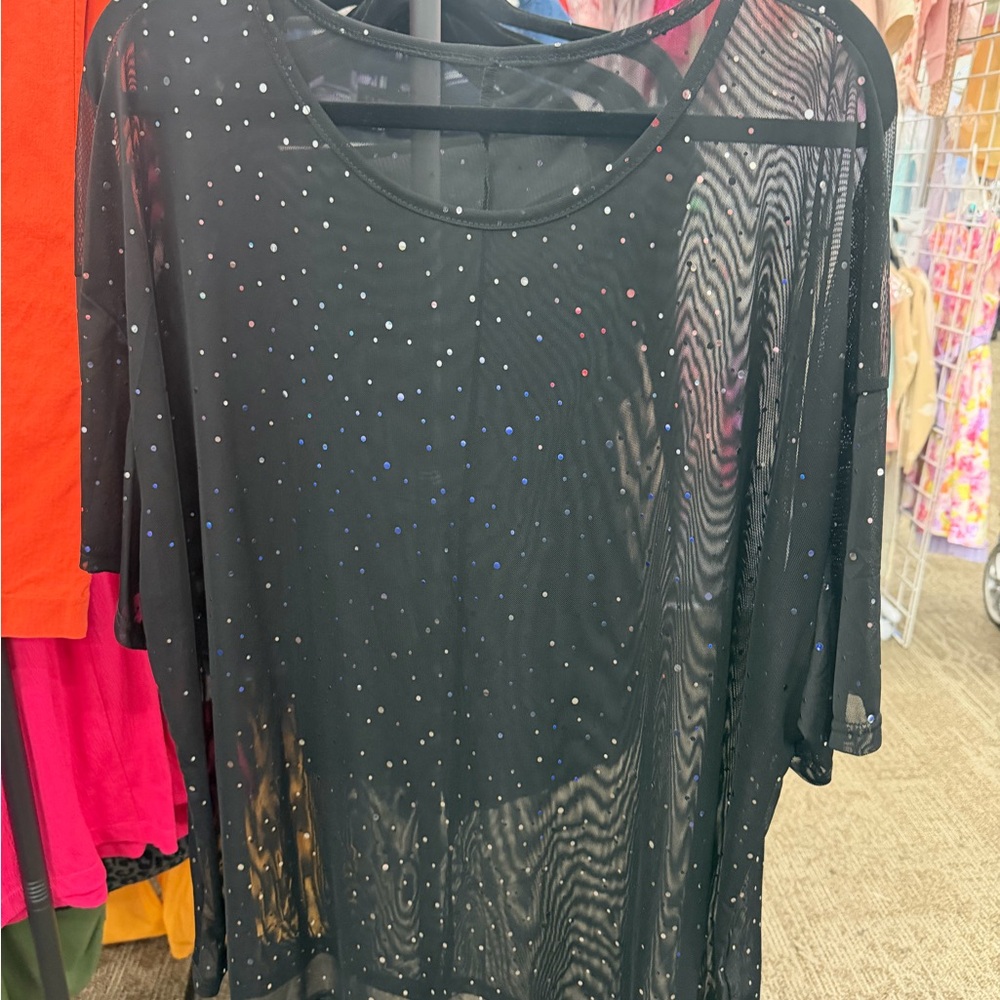 Black Sheer Studded Women's Top - Picture 5 of 6